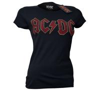 Official AC DC Ladies T Shirt Red Logo Diamante Skinny Sparkly Embellished New