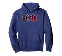 Official AC/DC Raw Distressed Logo Vintage Pullover Hoodie, Adult Unisex, Navy Blue, X-Large