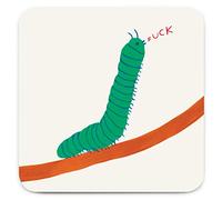 Official David Shrigley - Funny Rude 'Caterpillar F*ck' Coaster - Small Gift Ideas For Him Her - Friends Birthday - New Home Gift - Funny Presents For Women Men - Sold By Brainbox Candy