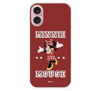 Official Disney Classics Minnie Case for iPhone 16 Transparent Red Background to Protect Your Mobile. Flexible Silicone iPhone Case with Official Disney License