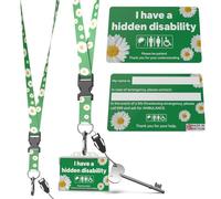 Official Easy Grip Large Head Radar Key with Disability ID Card, White Daisy Flower, with Premium Green Lanyard/Flower Lanyard, Space for Personalisation Details on Back of Card