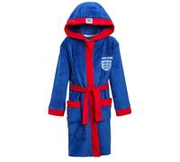 Official England Football Dressing Gown For Kids Hooded Bathrobe Boys Girls Fleece England Euro 2024 Robe Warm House Coat with Pockets Blue Red 3 Lions Logo 11-12 Years