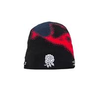 Official England Rugby Uncuffed Beanie Hat - Unisex Black Hat & Red Detail for Adults