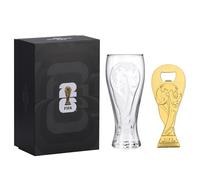 Official FIFA World Cup 2026 Edition - 17oz Pilsner Beer Glass & 6-Inch Trophy Bottle Opener Gift Set - 1 of Each - Perfect for Parties, Mancaves, Gamedays, Tailgates, BBQ’s - Collectors Drinkware Set