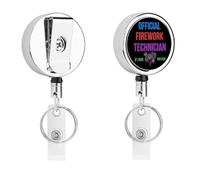 Official Firework Technician Fourth of July Funny Retractable ID Badge Holder Reel with Clip Key Ring for Nurse Name Card Keychain