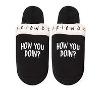 Official FRIENDS Slippers | Memory Foam Unisex Black Women Mens Slip On Warm Fluffy House Indoor/Outdoor sliders, Licenced Merchandise gifts, TV Show gifts, Black White, 11/12 UK