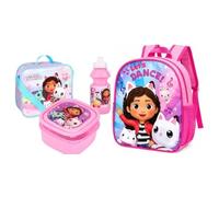 Official Gabby's Dollhouse 4 Piece School Backpack Set for Girls - Standard Backpack, Insulated Lunch Bag, Lunch Box & Water Bottle - DreamWorks Kids School Travel Bag