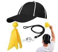 Official Gear - Athletic Umpire Kit, Striped Hat Set, Yellow Penalty Flag, Loud Metal Whistle, Top Performance Sports Accessory, Professional Black White Style For Baseball Basketball Football