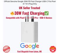 Official Genuine Google 30W PD Fast Charger USB-C Fits Pixel 8 7 6 5 Plug Only