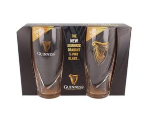 Official Guinness Logo 2 Pack 1/2 Pint Glass Set with Embossed Harp