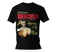 Official Hammer Horror Dracula Movie Poster T-Shirt - Peter Cushing and Christopher Lee Classic Film Design (UK, Alpha, M, Regular, Regular) Black
