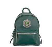 Official Harry Potter Slytherin Mini Backpack for Women & Girls - Pebbled PU Leather Rucksack with Metal Crest Badge, Small Stylish Backpack for School, Travel & Everyday Use (Slytherin)