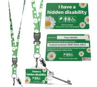 Official Large Easy Grip Radar Key with Disability ID Card, White Daisy Flower, with Premium Green Lanyard/Flower Lanyard, Option for Personalisation Details Custom Printed on Back of Card
