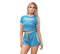 Official Licenced Eleven Pyjamas Set for Women UK, Ladies Short Sleeve Cotton Nightwear Loungewear Pjs Blue