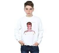 Official Licensed David Bowie Aladdin Sane Distressed Boys Sweatshirt - Soft Fleece Crew Neck Sweatshirt, Front Graphic Print, Warm Jumper, Fan Gift, White