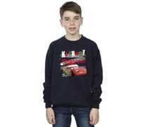 Official Licensed Disney Cars Kachow Christmas Boys Sweatshirt - Soft Fleece Crew Neck Sweatshirt, Front Graphic Print, Warm Jumper, Fan Gift, Navy Blue