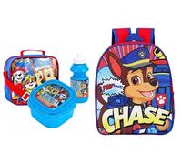 Official Licensed Kids 4-Piece School Set Backpack, Lunch Bag, Water Bottle & Snack Box Back to School Bundle for Boys & Girls (Standard PPatrol Chase + 3Pcs Lunch Set Bundle 9)