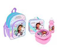 Official Licensed Kids 4-Piece School Set Backpack, Lunch Bag, Water Bottle & Snack Box Back to School Bundle for Boys & Girls (Deluxe Gabby's Dollhouse + 3Pcs Lunch Set Bundle 14)