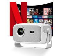 【Official Licensed Netflix & Electric Focus】Mini Projector with WIFI and Bluetooth, 270° rotation, Braided fabric design, Outetrails Native 1080P Movie Projector with Built-in Speaker, 900ANSI, White