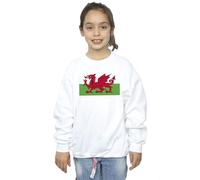 Official Licensed St David' Day Welsh Flag Girls Sweatshirt - Soft Fleece Crew Neck Sweatshirt, Front Graphic Print, Warm Jumper, Fan Gift, Available in Multiple UK Sizes White
