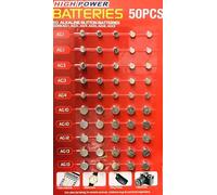 OFFICIAL MICROTEQ | 50 Pack Assorted Mixed Alkaline Button Cell Batteries AG1/LR621 | AG3/LR41 | AG4/LR66 | AG10/LR54 | AG12/LR43 | AG13/LR44 Battery for Watches, Toys, Calculators, Key Fobs