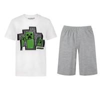 Official Minecraft Creeper Inside Unisex Youth Pyjamas - Soft Cotton Short Sleeve Top & Shorts Sleepwear for Kids & Gamers (UK, Age, 8 Years, Regular, White/Grey)