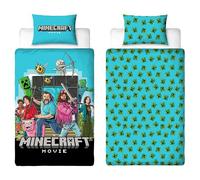 Official Minecraft Movie Single Duvet Cover Set | Gaming Design Reversible 2 Sided Bedding Including Matching Pillow Case | Single Bed Set