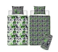 Official Minecraft Single Coverless Duvet Bedding - Care Free Reversible Mixed Up Design Coverless Quilt & Pillowcase - Washable Duvet - Perfect For Travelling & Sleepovers, Minecraft 10.5 tog