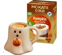 Official Mokate Gold Pumpkin Spice Latte Instant Coffee Sachets & Halloween Ghost Mug | pumpkin spice coffee, Halloween hot drink, winter hot drink | pumpkin spice syrup, halloween mug, Gift for women