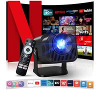 [Official Netflix/Dolby Audio] 4K Projector with WiFi and Bluetooth, 1080P Native Mini Portable Projector, One-Click Use Netflix/Youtube/PrimeVideo/D+ Built-in, Smart Home Outdoor Projector Black
