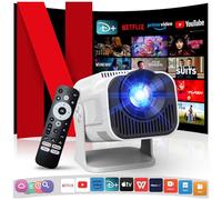 [Official Netflix/Dolby Audio] 4K Projector with Wifi and Bluetooth, 1080P Native Mini Portable Projector, One-Click Use Netflix/YouTube/PrimeVideo/D+ Built-in, Smart Home Outdoor Projector White