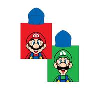Character World Official Nintendo Super Mario Hooded Towel Poncho | Super Soft Feel, Double Design with Luigi | Swimming Changing Robe Perfect The Home, Bath & Beach, 57.5 x 50 cm