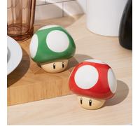 Super Mario Brothers Mushroom Salt and Pepper Shakers Officially Licensed Nintendo Red & Green 1-Up Ceramic Set for Kitchen & Home Decor, Housewarming Gift for Movie and Gaming Fans - Paladone