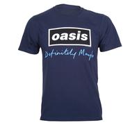 Rock Off T-Shirt - Oasis 'Definitely Maybe' Text Logo - Officially Licensed - Unisex Navy XL