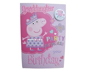 Official Peppa Pig Granddaughter Birthday Card, Includes a Badge, Multi Colour (PG007)