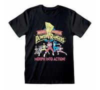 Official Power Rangers Morph Into Action Unisex Black T-Shirt, Medium