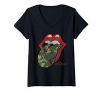 Official Rolling Stones Distressed Camo Tongue V-Neck T-Shirt