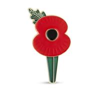 Official Royal British Legion Ridged Poppy Lapel Badge With Leaf