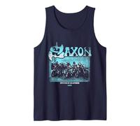 Official Saxon Heavy Metal Never Surrender Band Music Tank Top, Men, Navy Blue, Small