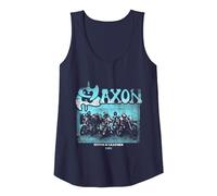 Official Saxon Heavy Metal Never Surrender Band Music Tank Top, Women, Navy Blue, X-Large