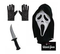 Official Scream/Ghost Face® Adult Mask with Hood & Horror Knife Set + Black Gloves : Mens Womens Halloween Horror Film Fancy Dress Accessory Set