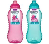 Official Sistema Squeeze Twist n Sip Sports Water Bottles 330 ml | Leakproof Kids Water Bottles | BPA-Free | 2 Count Pink & Teal | small water bottle, drinking bottles for adults and kids
