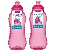 Official Sistema Squeeze Twist n Sip Sports Water Bottles 330 ml | Leakproof Kids Water Bottles | BPA-Free | 2 Count Pink | small water bottle, drinking bottles for adults and kids (Pink)