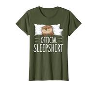 Official Sleepshirt Sleeping Otter Lovers Pajama T-Shirt, Women, Olive Green, Medium