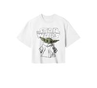 Official Star Wars Mandalorian Child Sketch Cropped T-Shirt - White Graphic Tee