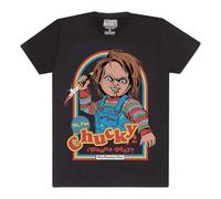 Heroes Inc. Steven Rhodes 'Chucky Wanna Play' (Black) T-Shirt (UK, Alpha, M, Regular, Regular, Black)