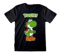 Official Super Mario Bros Yoshi Name Tag Unisex Black T-Shirt, Large