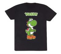 Official Super Mario Bros Yoshi Name Tag Unisex Black T-Shirt, Small