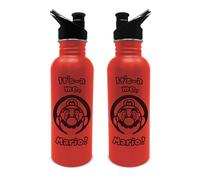OFFICIAL SUPER MARIO IT'S-A ME MARIO RED STAINLESS STEEL METAL DRINKS BOTTLE FLA