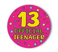 Official Teenager Pin Badge - Happy 13th Big Birthday Decorations for Girls - Officially A Teenager Party Accessory Gifts for Sweet 13 Year Old Girl Daughter Granddaughter, Dark Pink 58mm